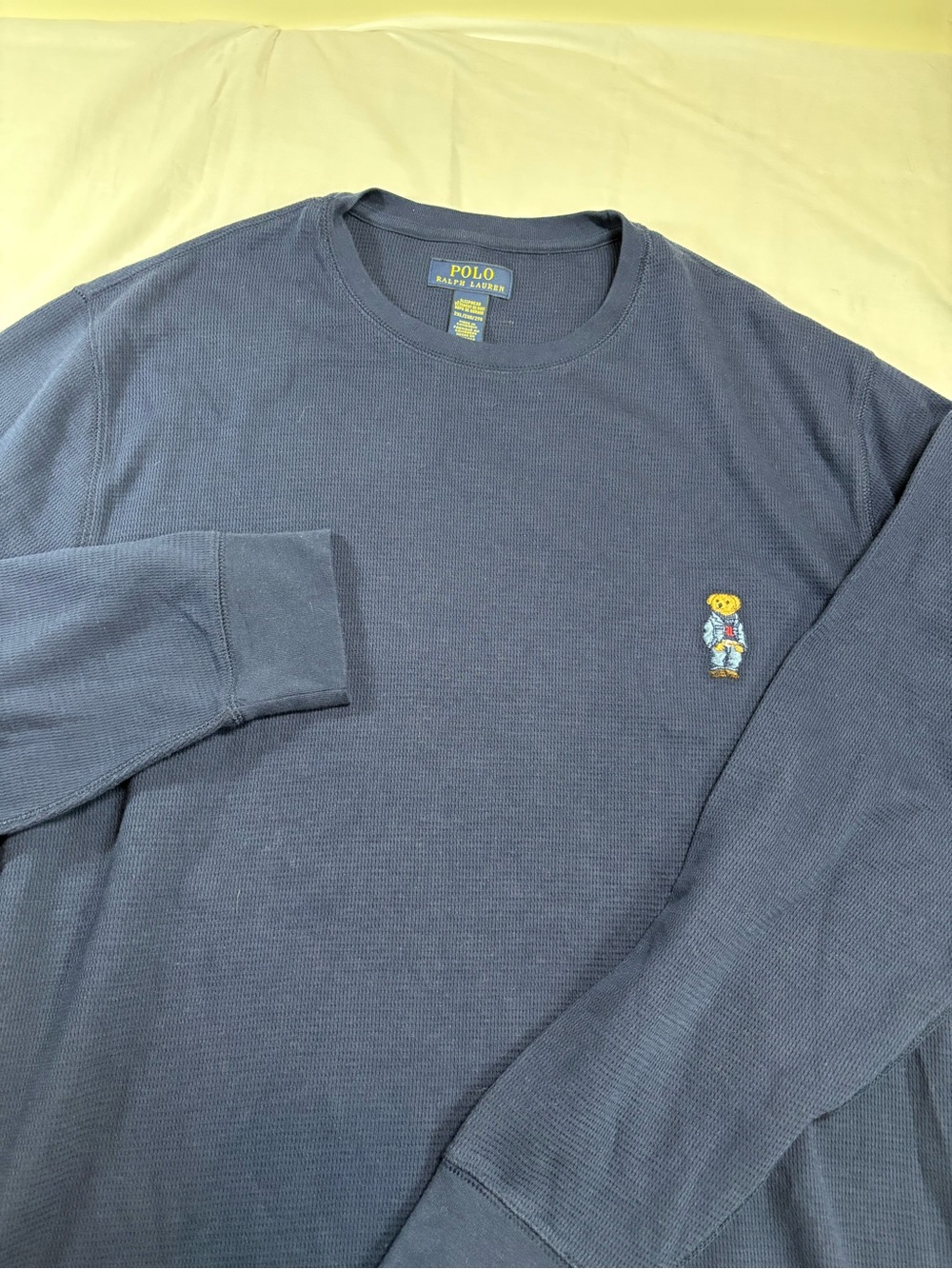 Polo by Ralph Lauren Navy Long-Sleeve Thermal Tee with Bear Embroidery